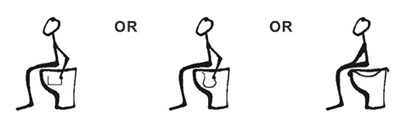 A person sitting on the toilet demonstrating the three methods you can use to collect a faecal sample